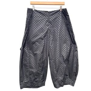 Sun Kim Black Checkerboard Cargo Pants Parachute Wide Leg Elastic Women Size L